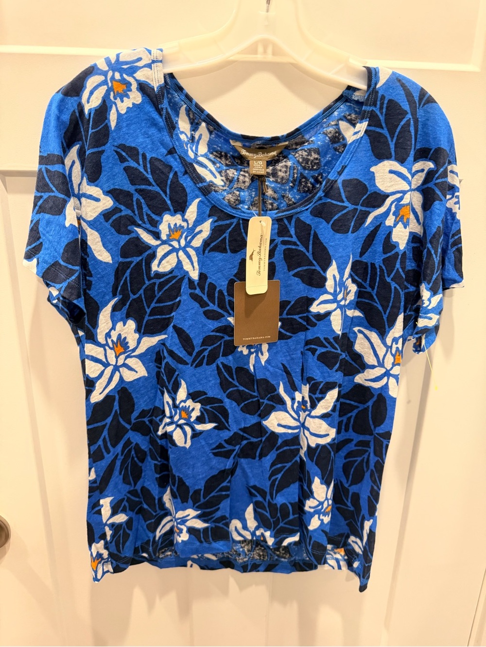 NWT Tommy Bahama Olympias Blooms Linen Tee Blue Large